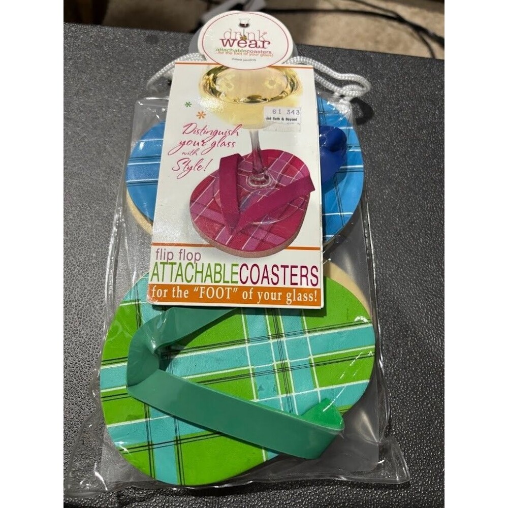 NEW Tropical Decorations 4 Flip-Flop Attachable Coasters For The Foot Of Glass